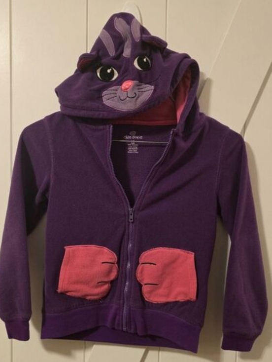 okie dokie Other - okie dokie Purple Hooded Cat Zip-Up Sweatshirt with Pink Pockets